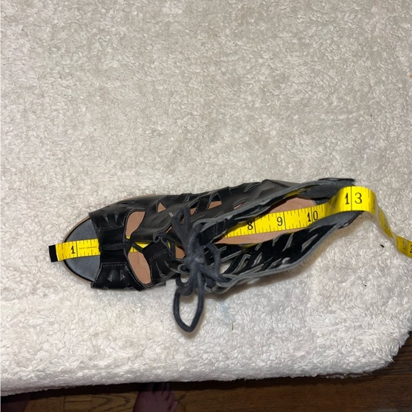 Qupid Leatherette Peep Toe Tie Heeled Bootie - Picture 11 of 12